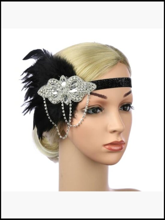 Vintage Flapper Headpiece Crystal Feather Hair Accessory Roaring 20s Gatsby